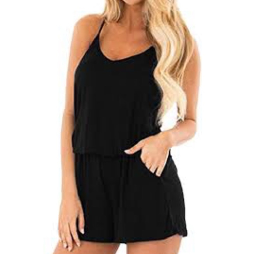 Black Sleeveless romper with pockets, Size S